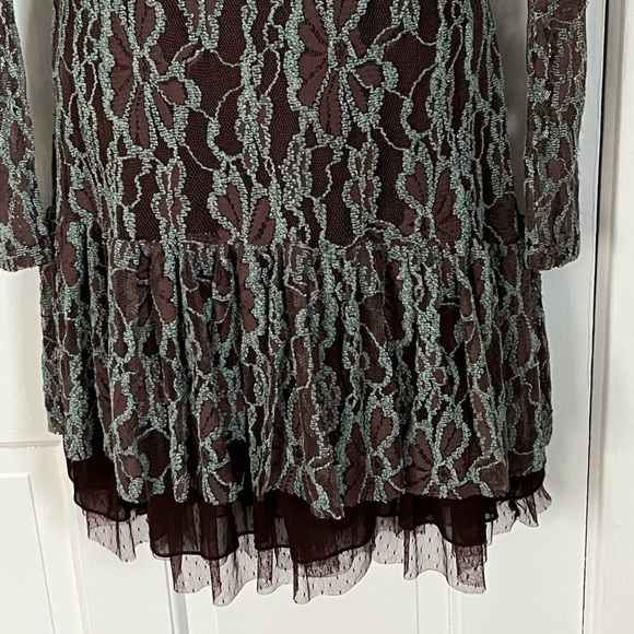 NWT Anthropologie A’reve Lace Romantic Dress Teal Brown Long Sleeve Size Small - Picture 4 of 16